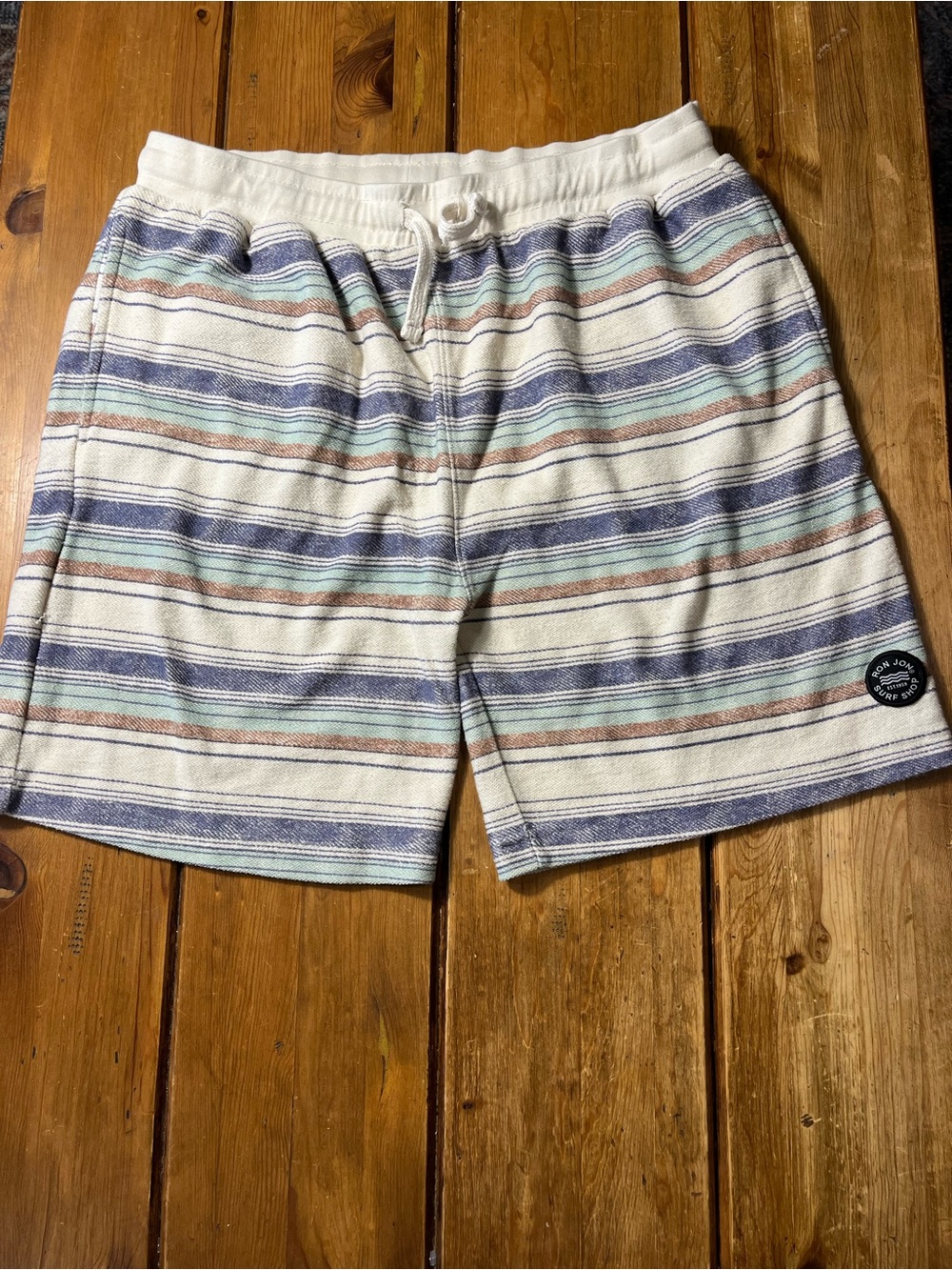 Ron Jon Striped Terry Shorts in Cream, Blue & Mint